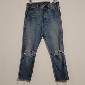 Levi's white oak cone denim high rise jeans sz 28 blue ripped button fly grunge